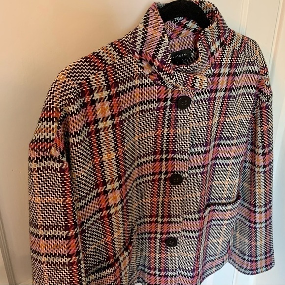 HALOGEN Tweed Crop Jacket Blazer Oversized Knit High Collar Boxy L Multicolor - Picture 2 of 10